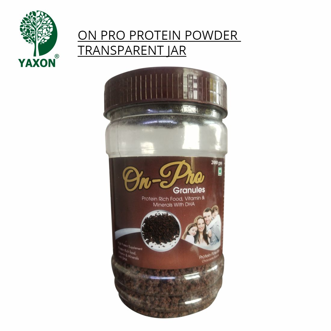 YAXON ON PRO Chocolate Protein Powder Transparent Jar